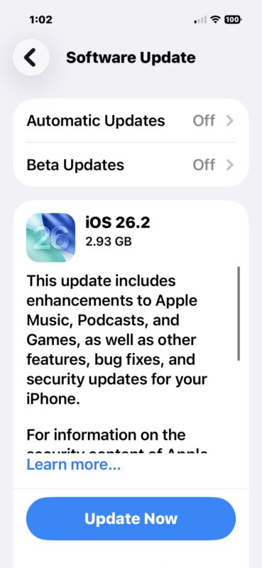 iOS 26.2 update
